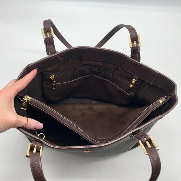Tory Burch Dark Brown Saffiano Leather York Buckle Tote Bag - Picture 10 of 11